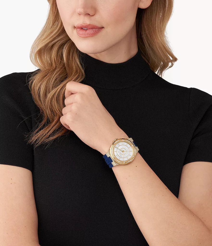 Michael Kors Lennox Three Hand White Dial Blue Silicone Strap Watch For Women - MK7333 Buy Now By Michael Kors