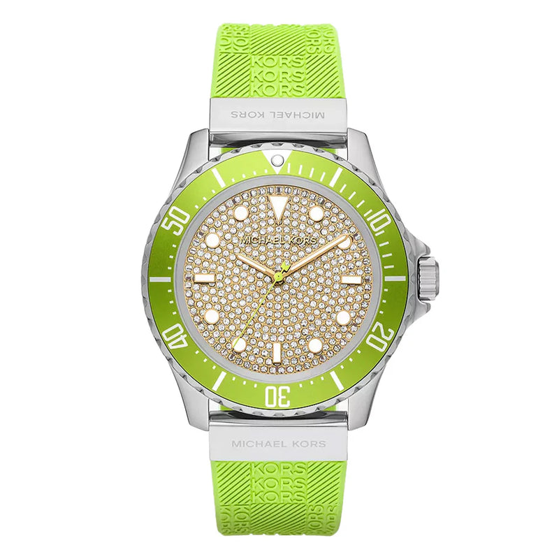 Michael Kors Everest Three Hand Crystals Silver Dial Green Silicone Strap Watch For Women - MK7360 Buy Now By Michael Kors