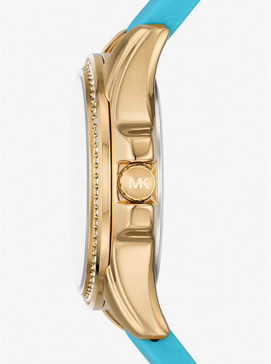 Michael Kors Mini Pilot Quartz Gold Dial Blue Silicone Strap Watch For Women - MK7374 Buy Now By Michael Kors