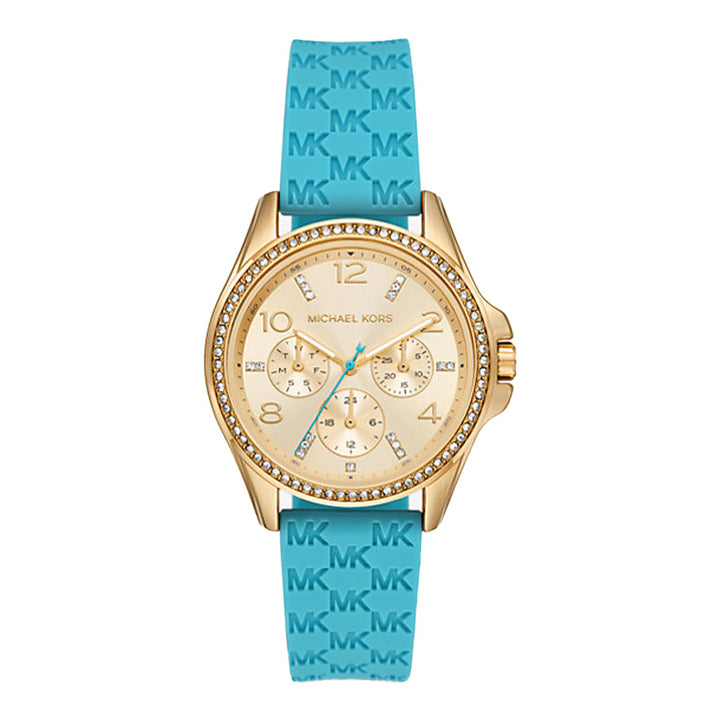 Michael Kors Mini Pilot Quartz Gold Dial Blue Silicone Strap Watch For Women - MK7374 Buy Now By Michael Kors