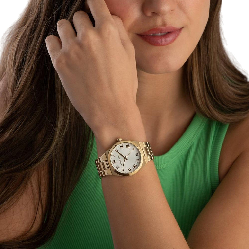 Michael Kors Lennox Three Hand Silver Dial Gold Steel Strap Watch For Women - MK7391 Buy Now By Michael Kors