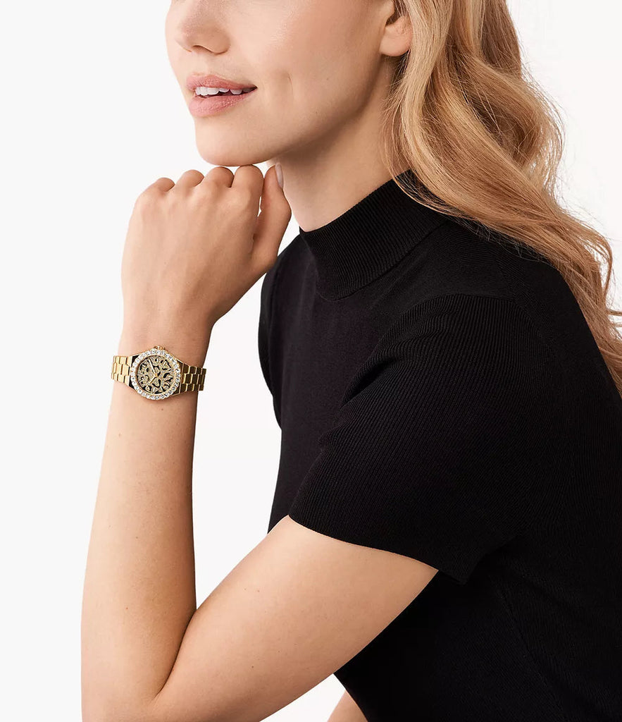 Michael Kors Raquel Three Hand Crystals Gold Dial Gold Steel Strap Watch For Women - MK7398 Buy Now By Michael Kors