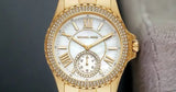 Michael Kors Everest Three Hand Mother of Pearl White Dial Gold Steel Strap Watch For Women - MK7401 Buy Now By Michael Kors