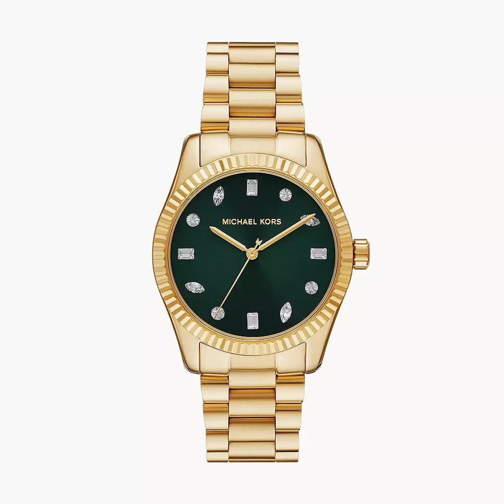 Michael Kors Lexington Three Hand Green Dial Gold Steel Strap Watch For Women - MK7449 Buy Now By Michael Kors