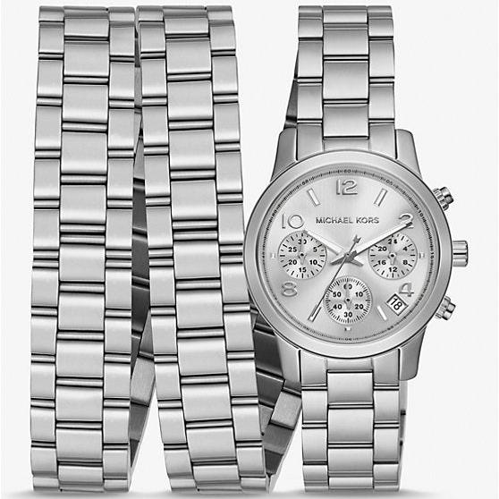 Michael Kors Runway 18K Rhodium Plated Triple Wrap Silver Dial Silver Steel Strap Watch for Women - MK7451 Buy Now By Michael Kors