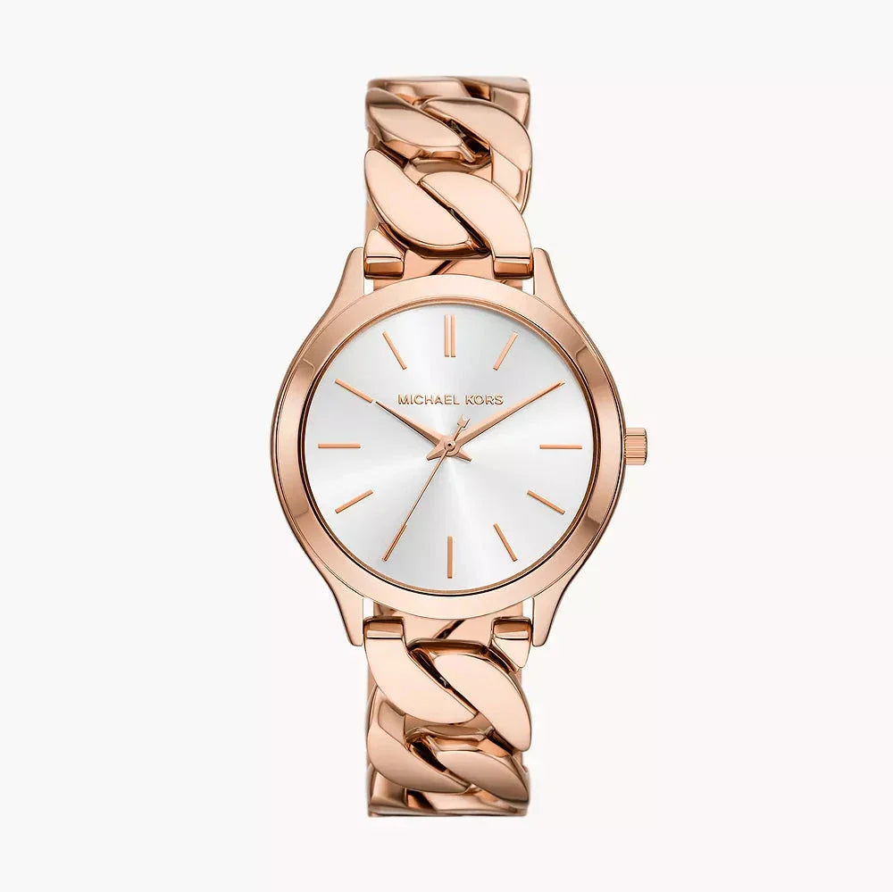 Michael Kors Runway Three-Hand Silver Dial Rose Gold Steel Strap Watch for Women - MK7473 Buy Now By Michael Kors