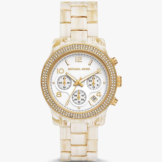 Michael Kors Runway Pavé Chronograph White Dial White Acetate Strap Watch for Women - MK7476 Buy Now By Michael Kors
