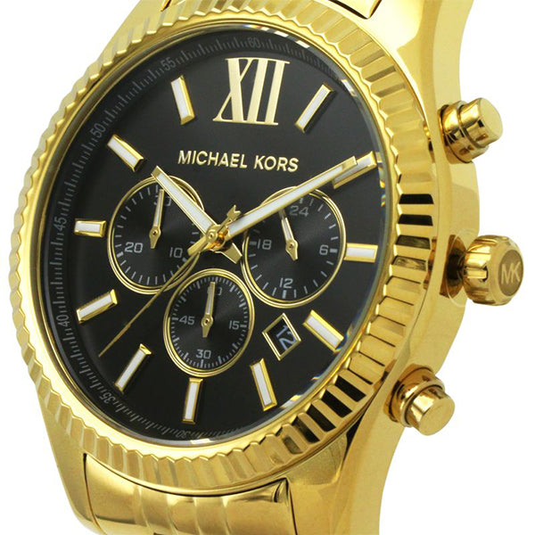 Michael Kors Lexington Chronograph Black Dial Gold Steel Strap Watch for Men - MK8286 Buy Now By Michael Kors