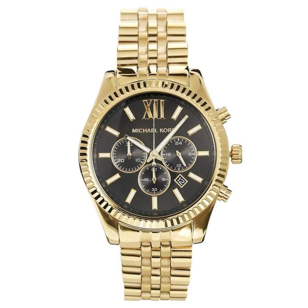 Michael Kors Lexington Chronograph Black Dial Gold Steel Strap Watch for Men - MK8286 Buy Now By Michael Kors