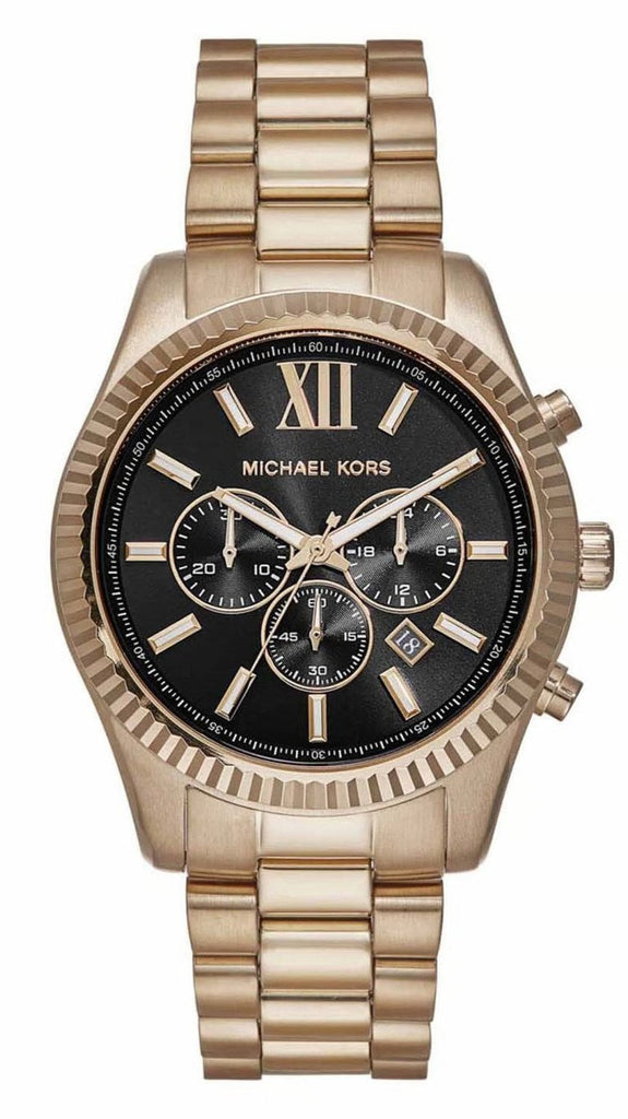 Michael Kors Lexington Chronograph Black Dial Gold Steel Strap Watch for Men - MK9155 Buy Now By Michael Kors