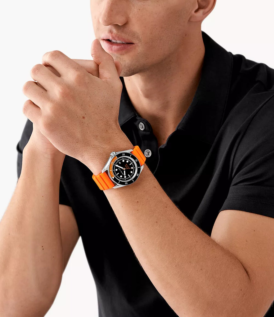 Michael Kors Maritime Three-Hand Analog Black Dial Orange Silicone Strap Watch for Men - MK9157 Buy Now By Michael Kors