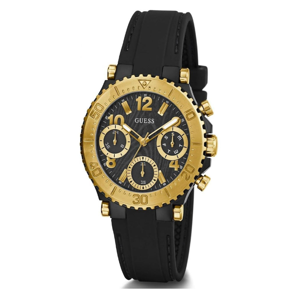 Guess Cosmic Multifunction Black Dial Black Silicone Strap Watch For Women - GW0466L1 Buy Now By Guess
