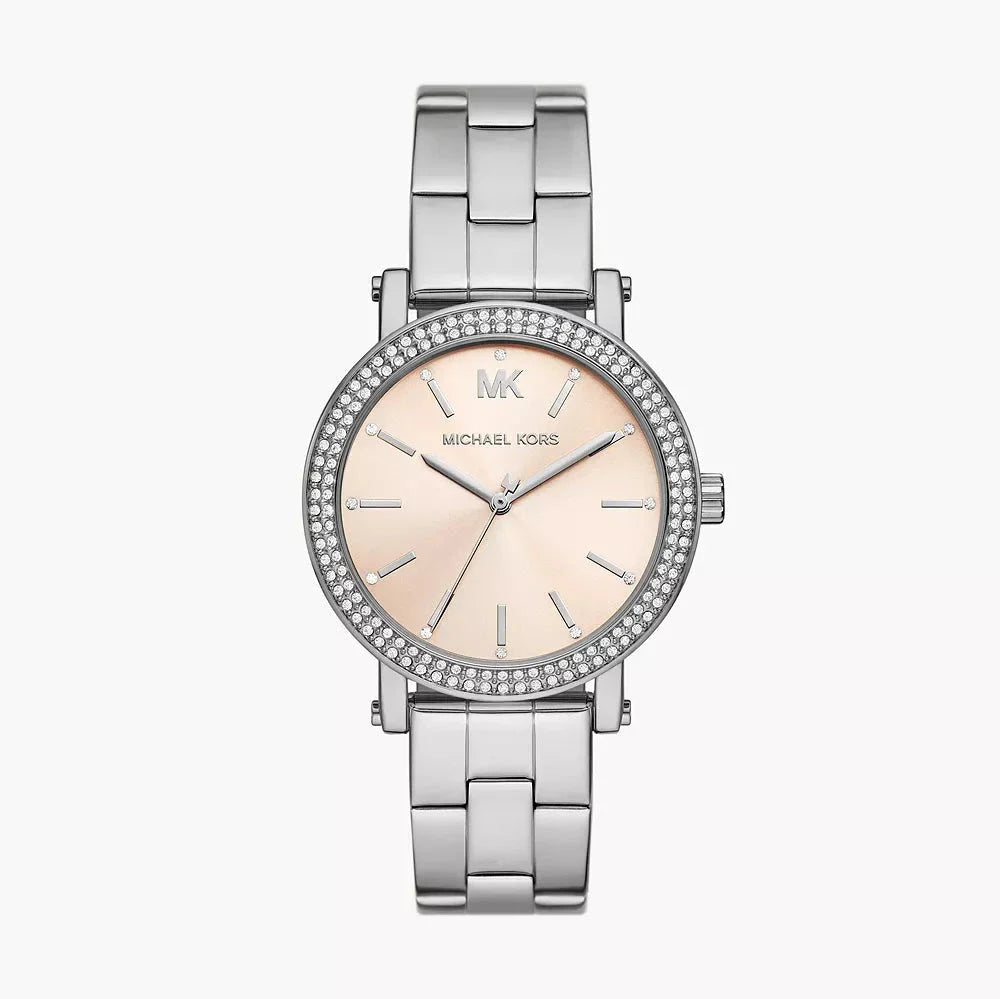Michael Kors Corey Three Hand Pink Dial Silver Steel Strap Watch for Women - MKO1050 Buy Now By Michael Kors