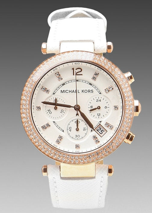 Michael Kors Parker White Diamonds Dial White Leather Strap Watch for Women - MK2281 Buy Now By Michael Kors