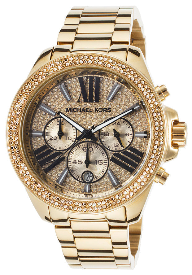 Michael Kors Wren Chronograph Crystal Pave Gold Dial Gold Steel Strap Watch for Women - MK6095 Buy Now By Michael Kors