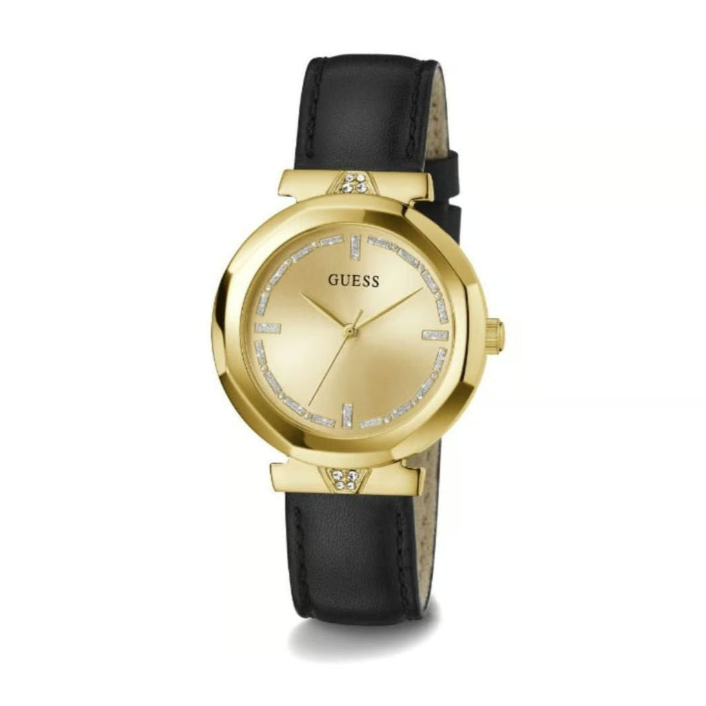 Guess Rumour Quartz Gold Dial Black Leather Strap Watch For Women - GW0689L2 Buy Now By Guess