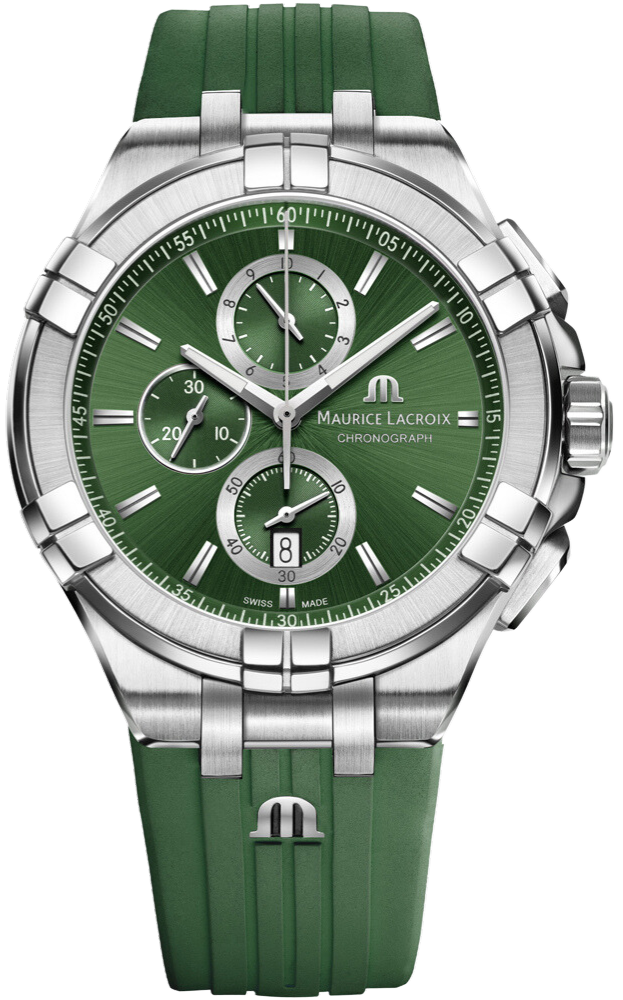 Maurice Lacroix Aikon Chronograph Green Dial Green Rubber Strap Watch for Men - AI1018-SS000-630-5 Buy Now By Maurice Lacroix