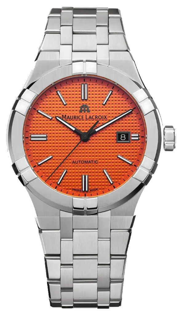 Maurice Lacroix Aikon Automatic Date Orange Dial Silver Steel Strap Watch For Men - AI6008-SS00F-530-E Buy Now By Maurice Lacroix