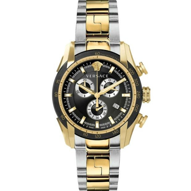 Versace V-Ray Chronograph Black Dial Two Tone Steel Strap Watch For Men - VE2I00421 Buy Now By Versace