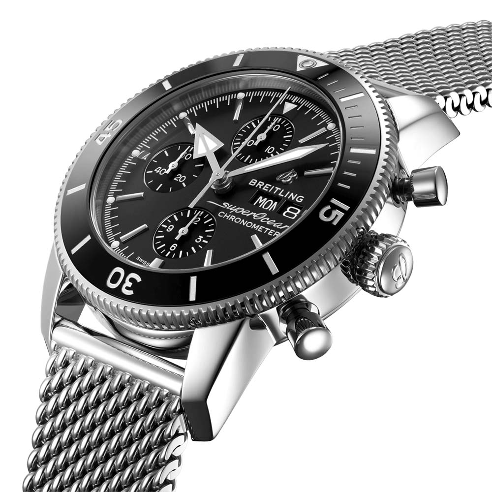 Breitling Superocean Heritage Chronograph 44 Black Dial Silver Mesh Bracelet Watch for Men - A13313121B1A1 Buy Now By Breitling