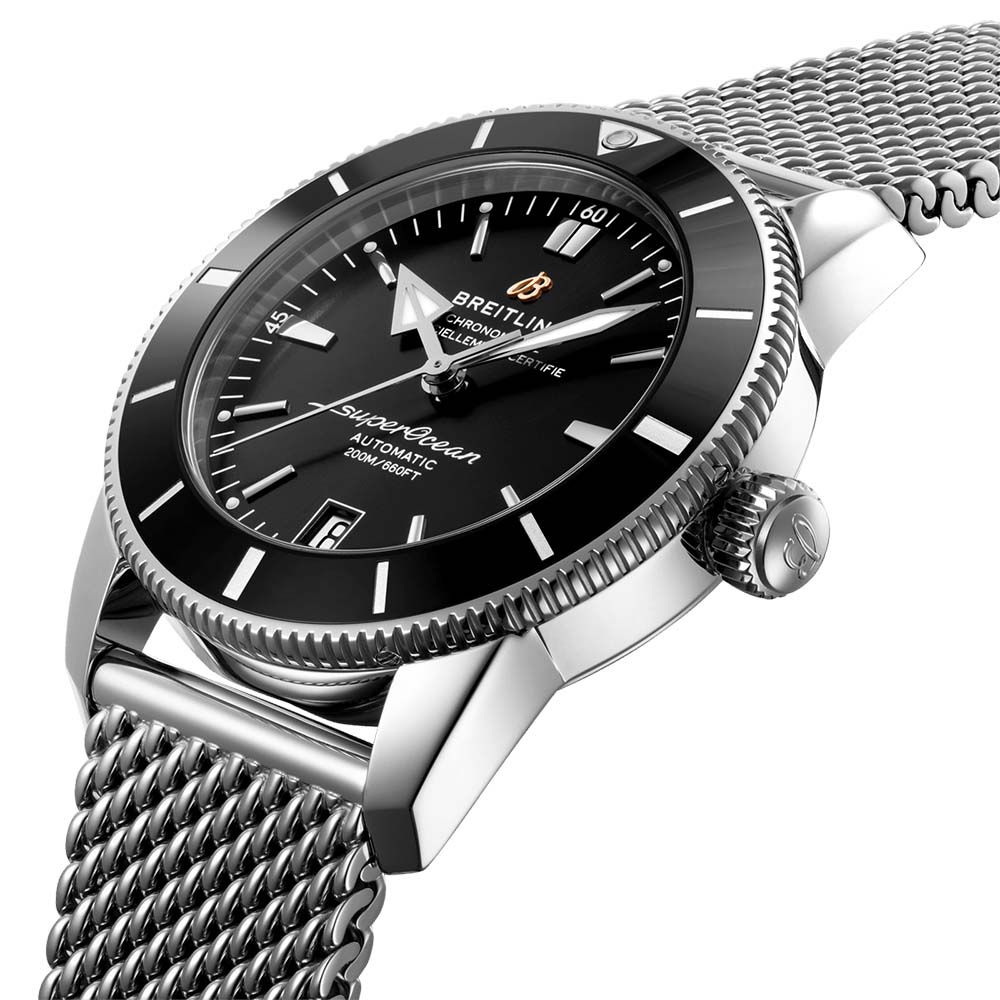 Breitling Superocean Heritage B20 Automatic 42 Black Dial Silver Mesh Bracelet Watch for Men - AB2010121B1A1 Buy Now By Breitling