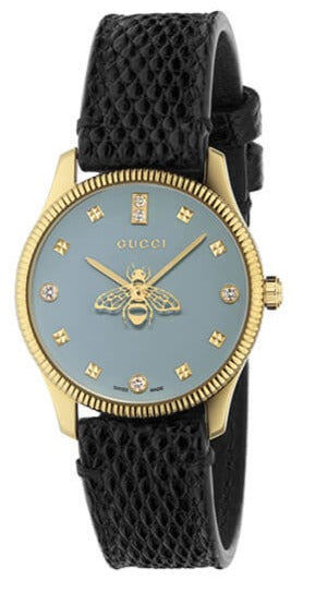Gucci G Timeless Quartz Blue Dial Black Leather Strap Watch For Men - YA1265018 Buy Now By Gucci