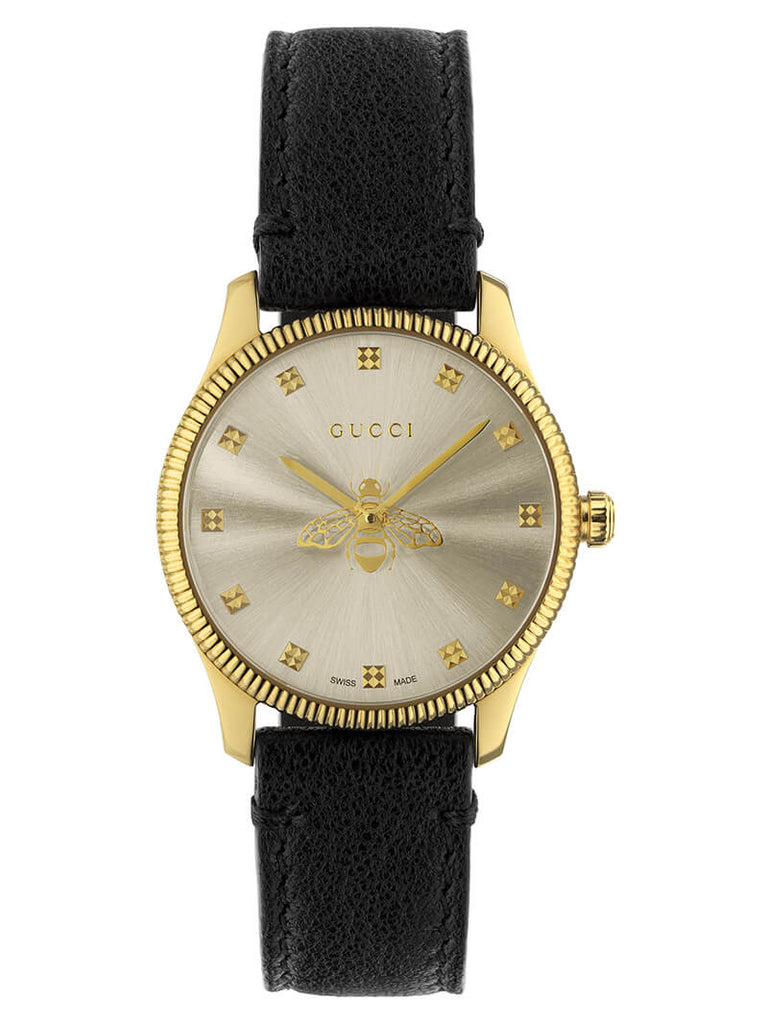Gucci G Timeless Quartz Silver Dial Black Leather Strap Watch For Women - YA1265023 Buy Now By Gucci