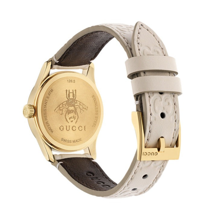 Gucci G Timeless Quartz White Dial White Leather Strap Watch For Women - YA126580A Buy Now By Gucci