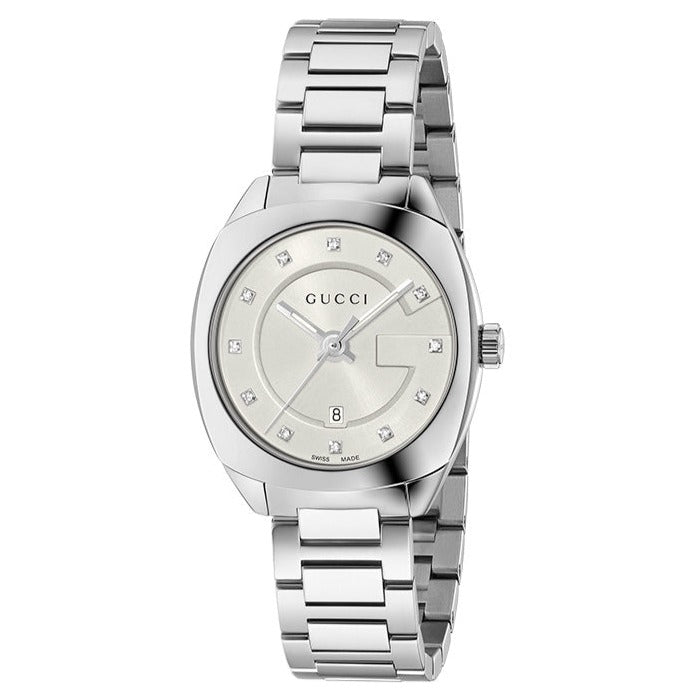 Gucci G Frame Quartz Diamonds Silver Dial Silver Steel Strap Watch For Women - YA142504 Buy Now By Gucci