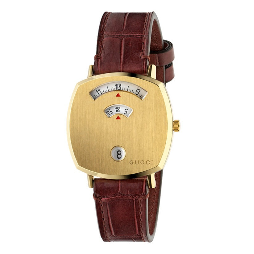 Gucci Grip Quartz Gold Dial Maroon Leather Strap Watch For Women - YA157402 Buy Now By Gucci
