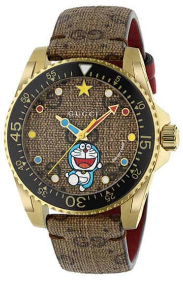 Gucci Dive Doraemon Quartz Brown Dial Brown Leather Strap Watch For Men - YA136335 Buy Now By Gucci