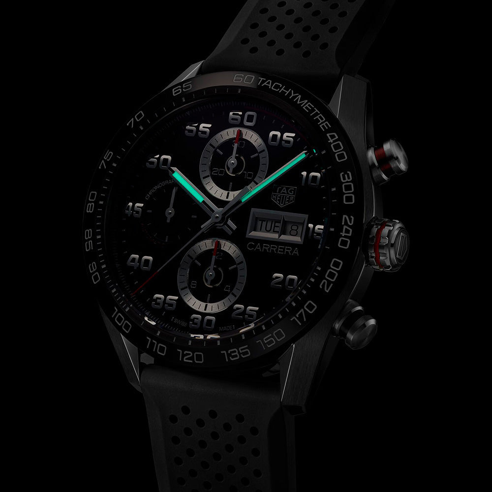 Tag Heuer Carrera Chronograph Black Dial Black Rubber Strap Watch for Men - CBN2A1AA.FT6228