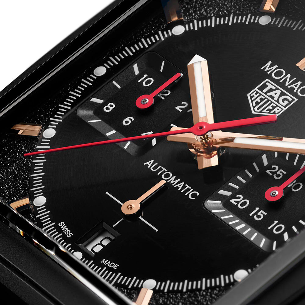 Tag Heuer Monaco Automatic Chronograph Black Dial Black Leather Strap Watch for Men - CBL2180.FC6497 Buy Now By Tag Heuer
