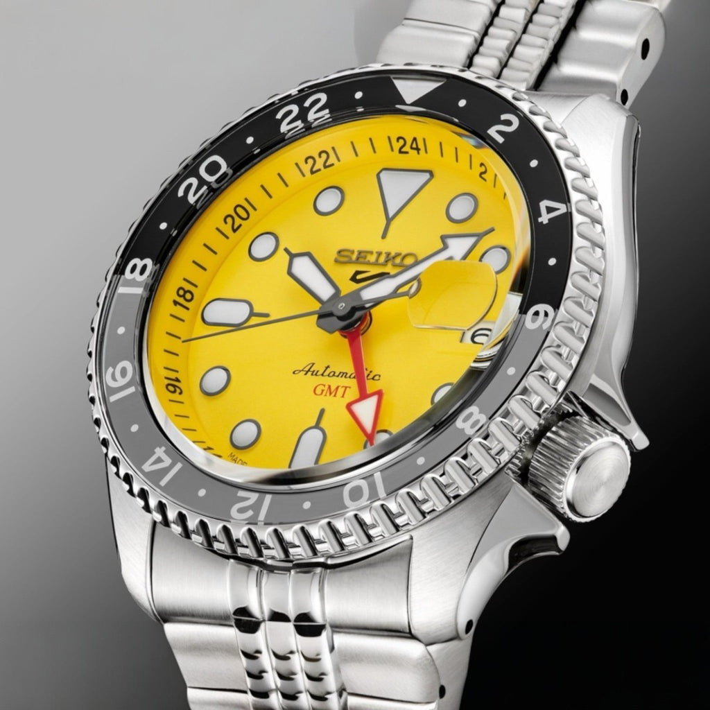 Seiko 5 Sport SKX GMT US Special Creation Automatic Yellow Dial Silver Steel Strap Watch for Men - SSK017K1 Buy Now By Seiko