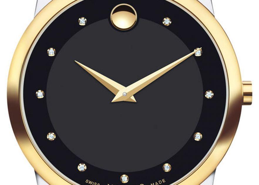 Movado Museum Classic Diamonds Black Dial Two Tone Steel Strap Watch For Men - 0606879 Buy Now By Movado