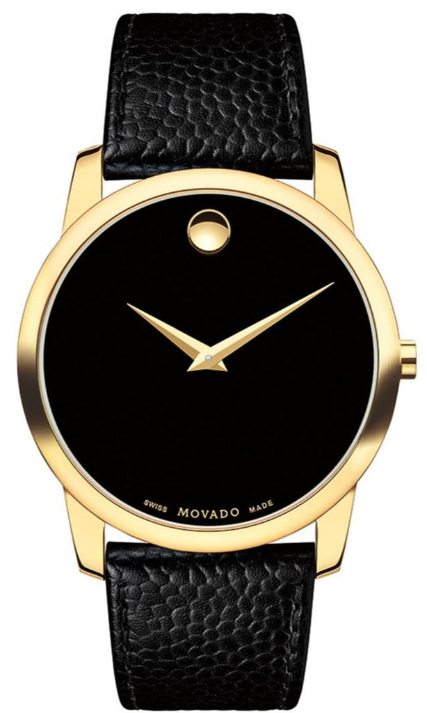 Movado Museum Black Dial Black Leather Strap Watch For Men - 0607014 Buy Now By Movado