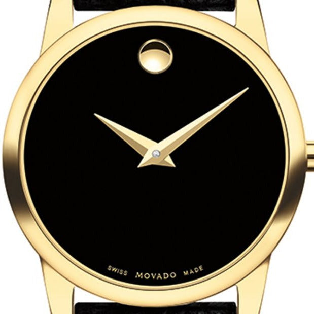 Movado Museum Classic Black Dial Black Leather Strap Watch For Women - 0607016 Buy Now By Movado