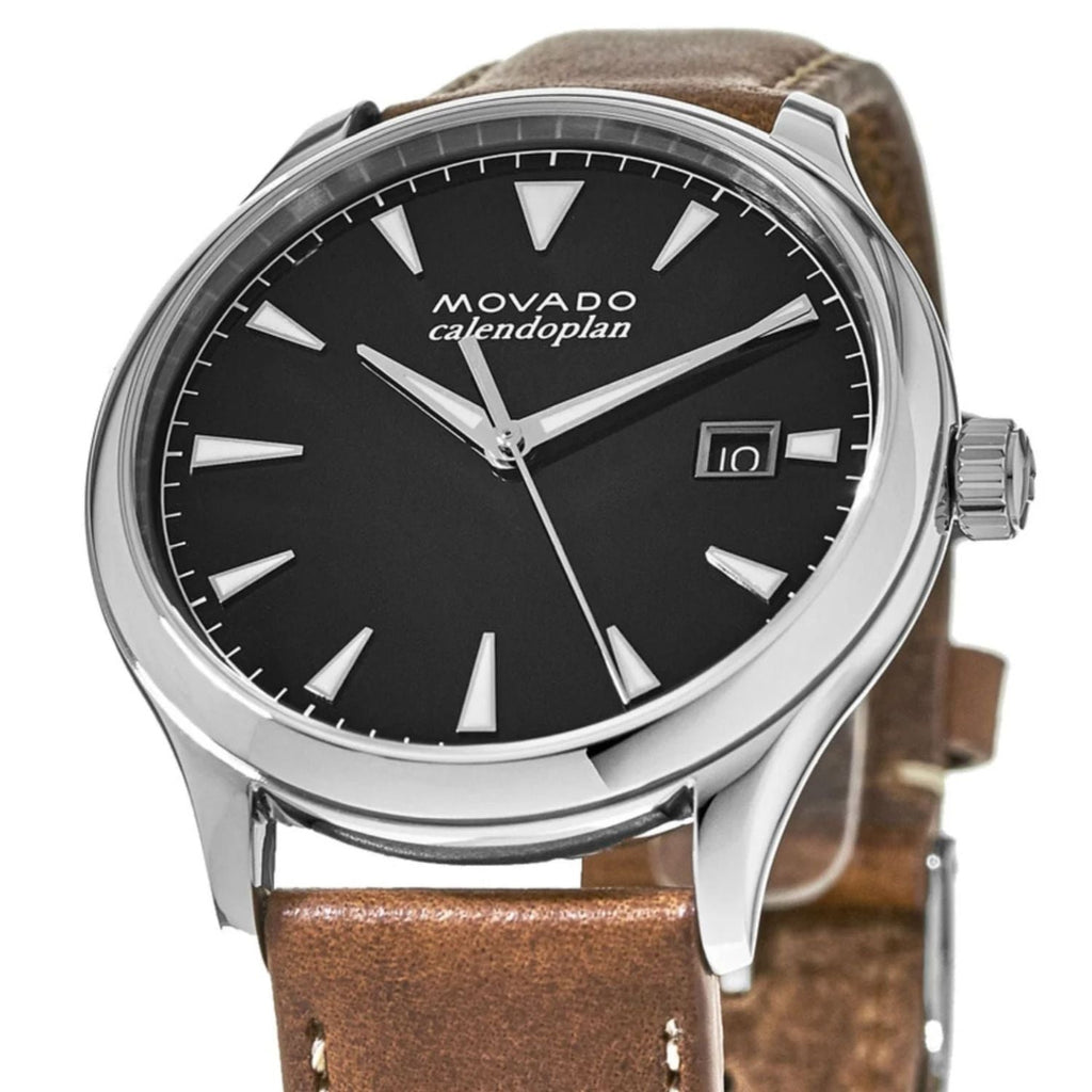 Movado Heritage Calendoplan Black Dial Brown Leather Strap Watch for Men - 3650001 Buy Now By Movado