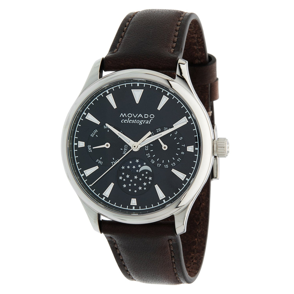 Movado Heritage Moonphase Blue Dial Brown Leather Strap Watch For Women - 3650009 Buy Now By Movado