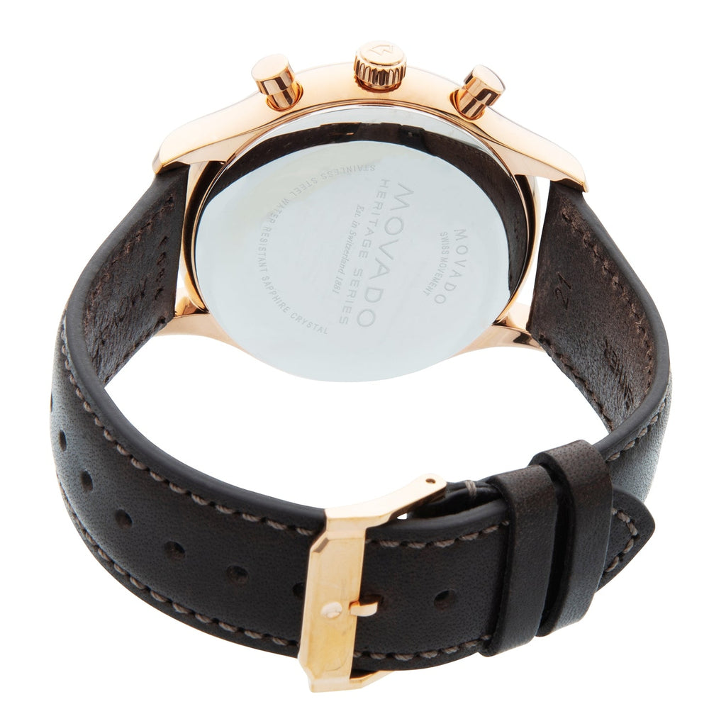 Movado Heritage Calendoplan Chronograph Black Dial Brown Leather Strap Watch for Men - 3650021 Buy Now By Movado