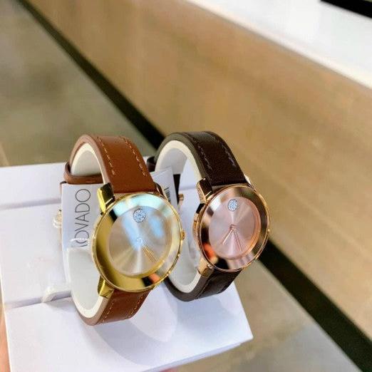 Movado Bold Gold Dial Brown Leather Strap Watch for Women - 3600437 Buy Now By Movado