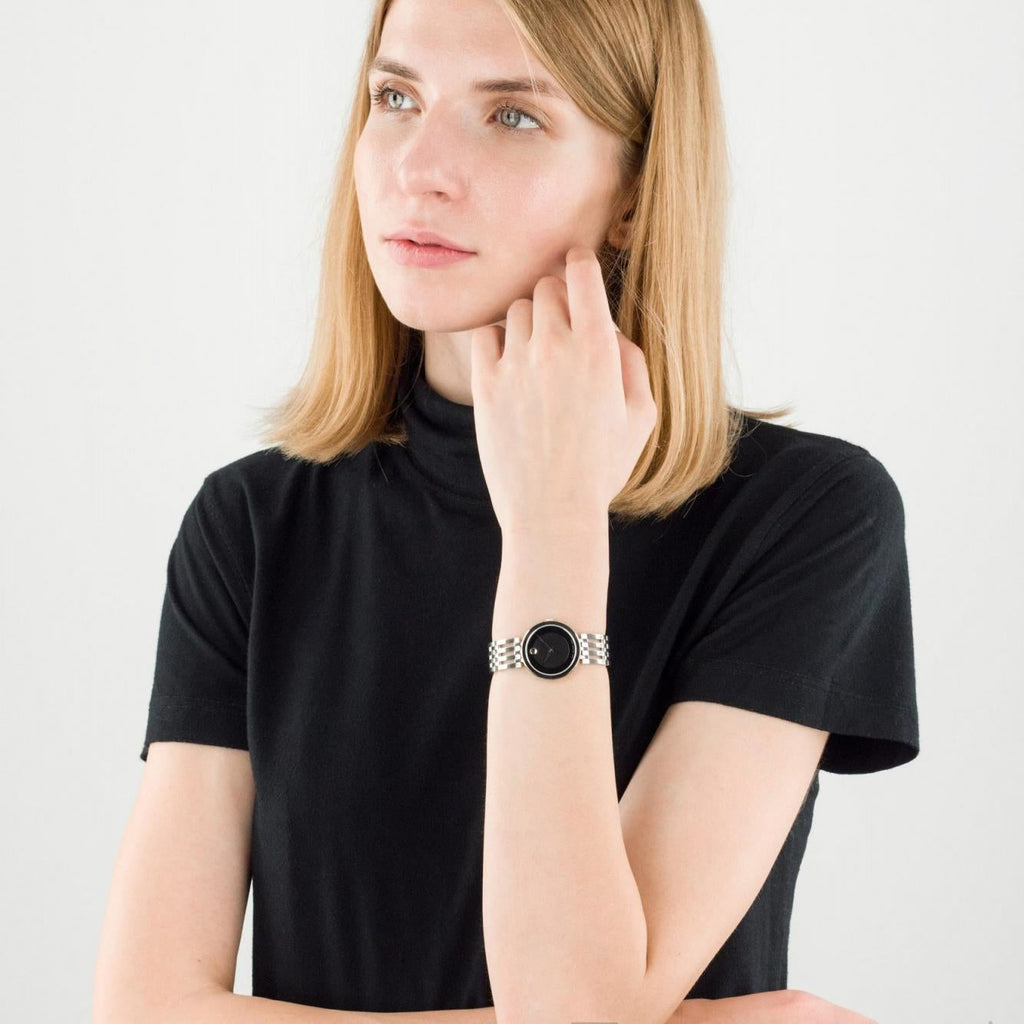 Movado Esperanza 28mm Black Dial Silver Steel Strap Watch For Women - 0607051 Buy Now By Movado