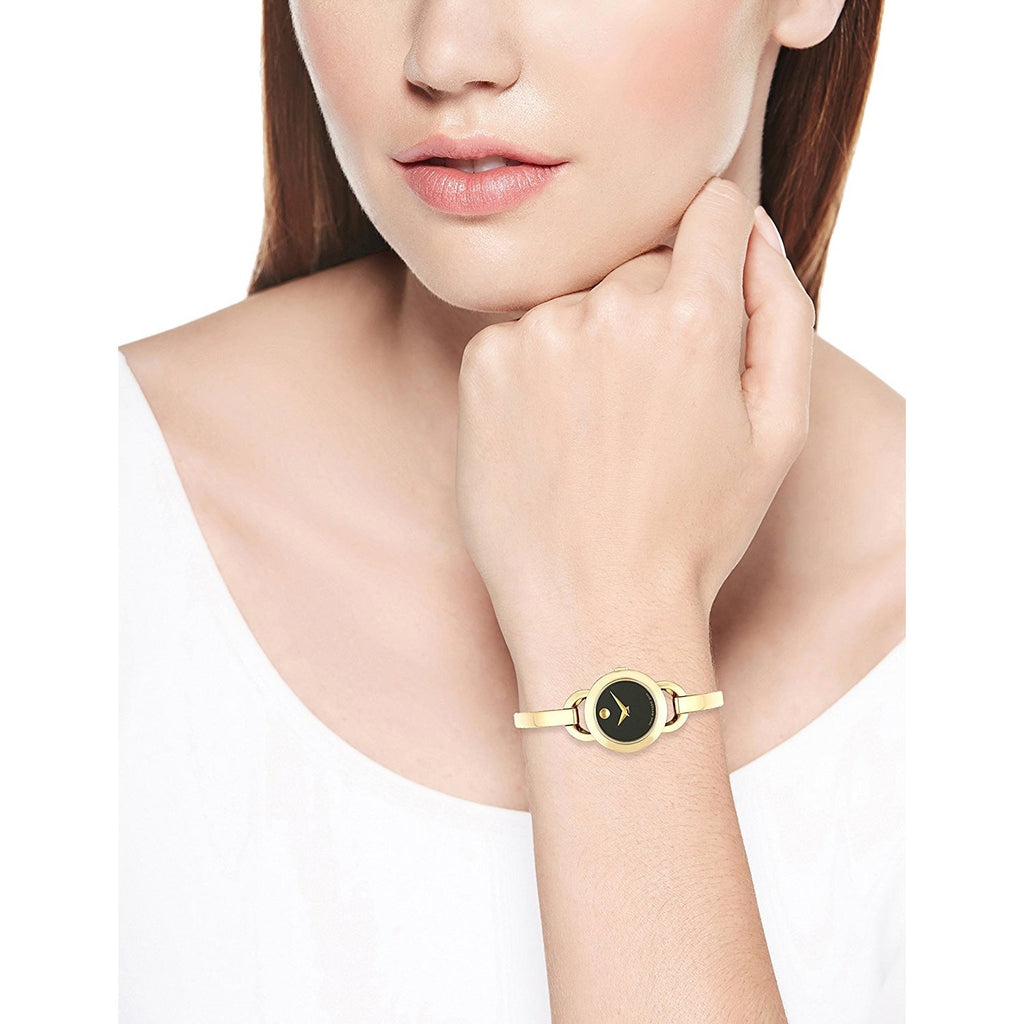 Movado Rondiro 22mm Black Dial Yellow Gold Steel Strap Watch For Women - 0606888 Buy Now By Movado