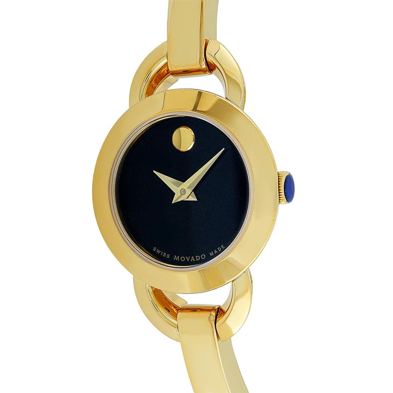 Movado Rondiro 22mm Black Dial Yellow Gold Steel Strap Watch For Women - 0606888 Buy Now By Movado