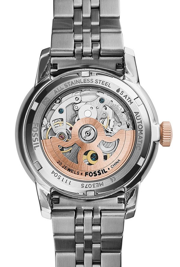 Fossil Townsman Automatic Skeleton White Dial Two Tone Steel Strap Watch for Men - ME3075 Buy Now By Fossil