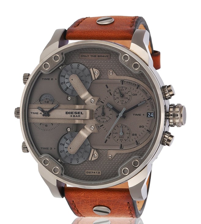 Diesel Mr Daddy Chronograph Grey Dial Brown Leather Strap Watch For Men - DZ7413 Buy Now By Diesel