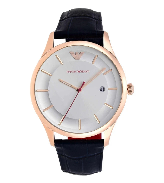 Emporio Armani Classic Silver Dial Blue Leather Strap Watch For Men - AR11131 Buy Now By Emporio Armani