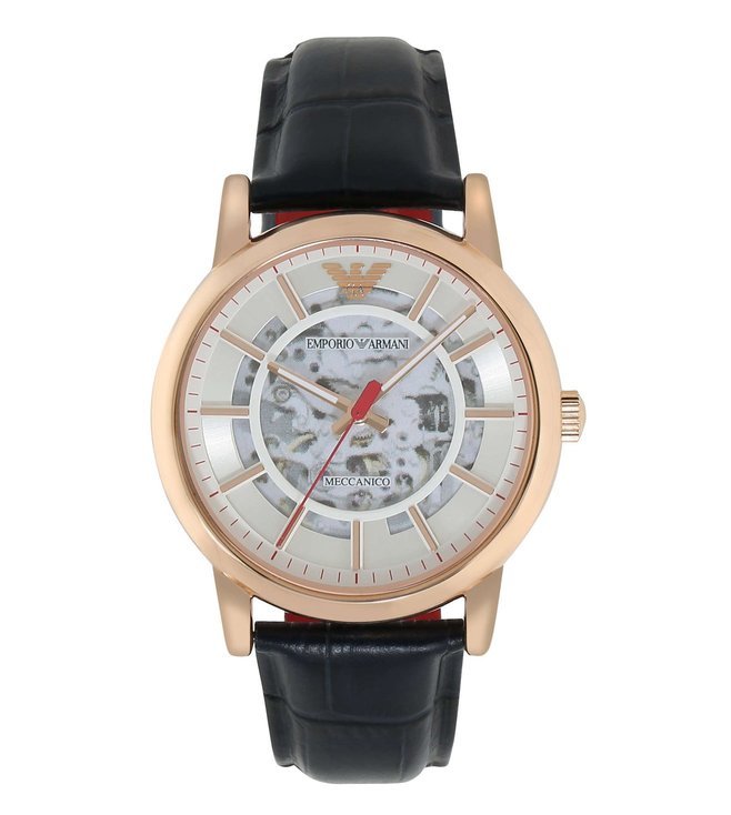 Emporio Armani Meccanico Silver Dial Blue Leather Strap Watch For Men - AR60009 Buy Now By Emporio Armani