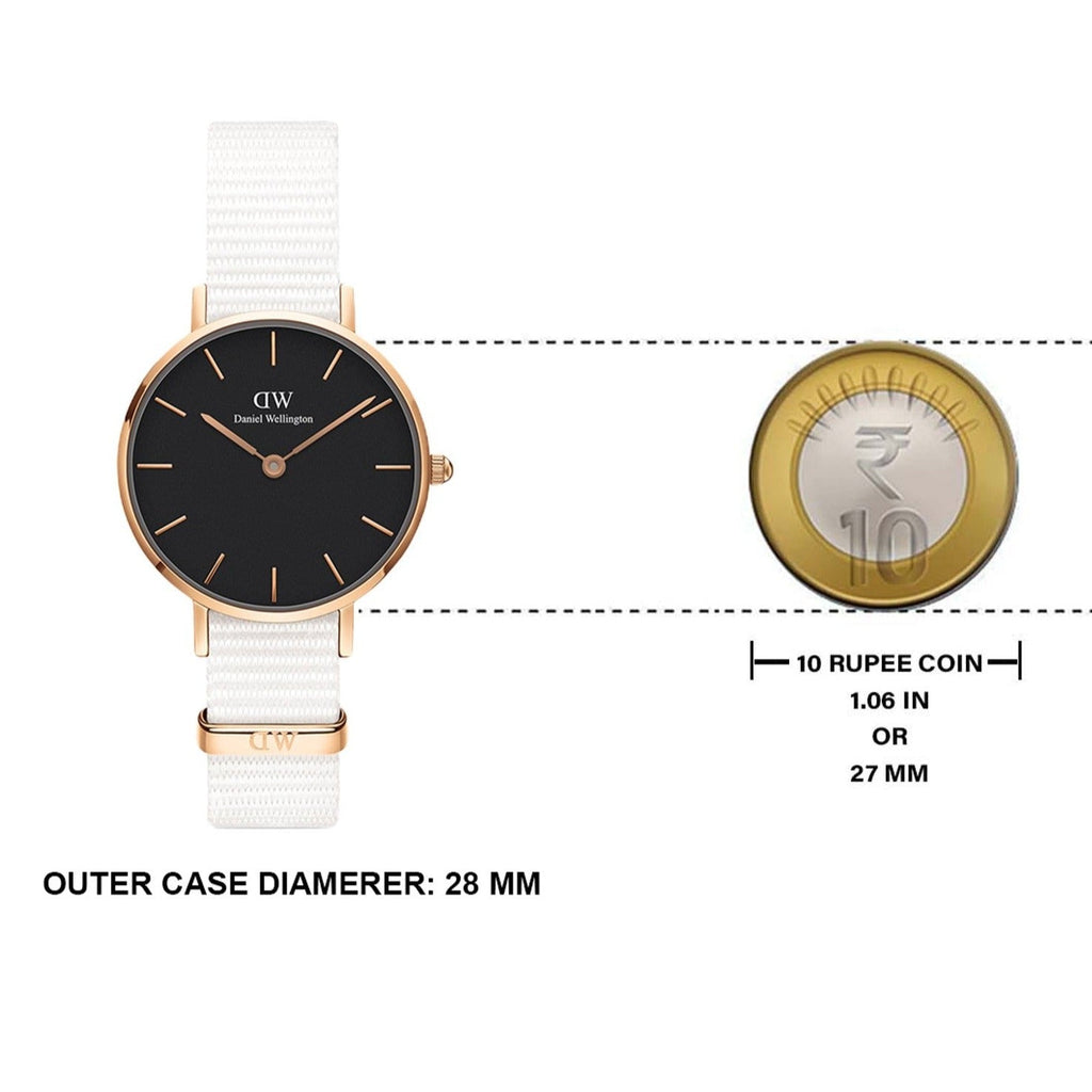 Daniel Wellington Classic Petite Dover Black Dial White NATO Strap Watch For Women - DW001000314 Buy Now By Daniel Wellington