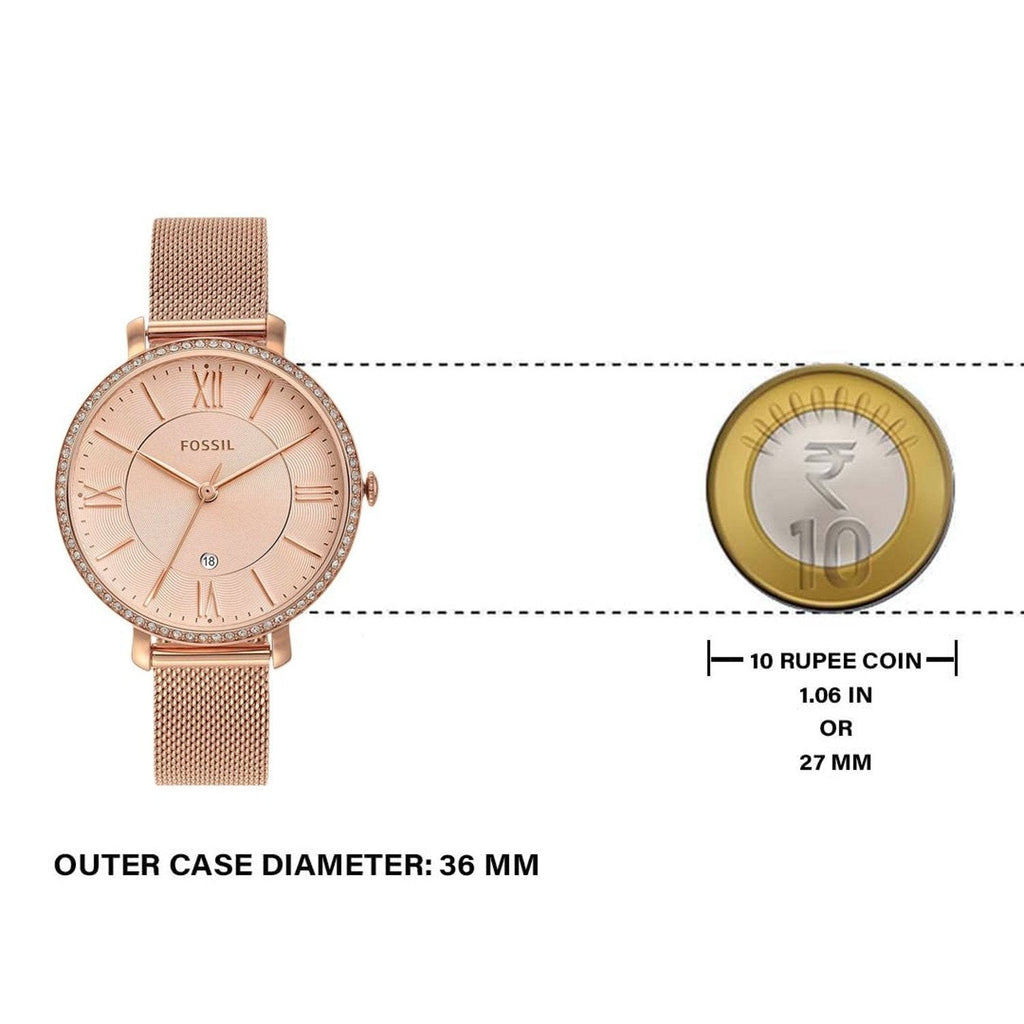 Fossil Jacqueline Quartz Rose Gold Dial Rose Gold Mesh Strap Watch for Women - ES4628 Buy Now By Fossil